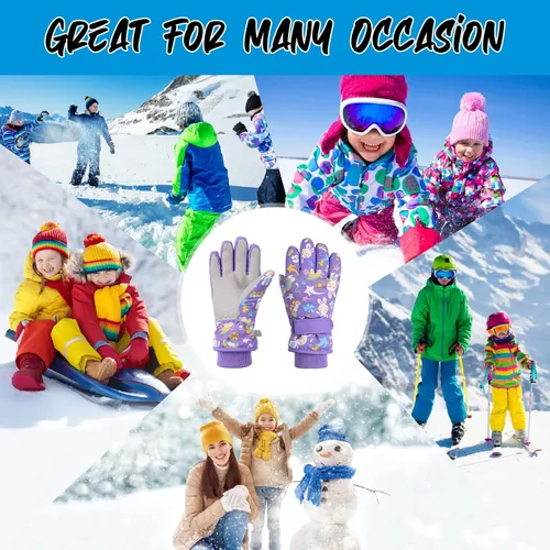 Vista 5 de JANGANNSA Guantes de esquí de invierno para niños y niñas, guantes de nieve para clima frío, guantes de esquí y snowboard impermeables con forro