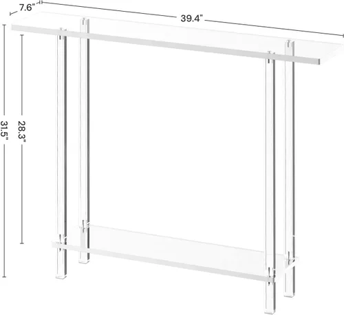 Vista 3 de Mesa consola estrecha de acrílico para entrada, 7.6 pulgadas de profundidad x 39.4 pulgadas de ancho x 31.5 pulgadas de alto, patas cuadradas, mesa