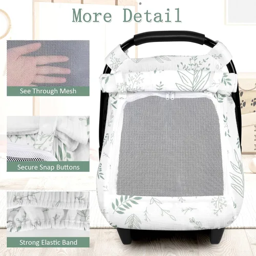 Vista 10 de Funda de muselina para asiento de automóvil para bebé con ventana de malla extragrande, funda transpirable para asiento de automóvil infantil
