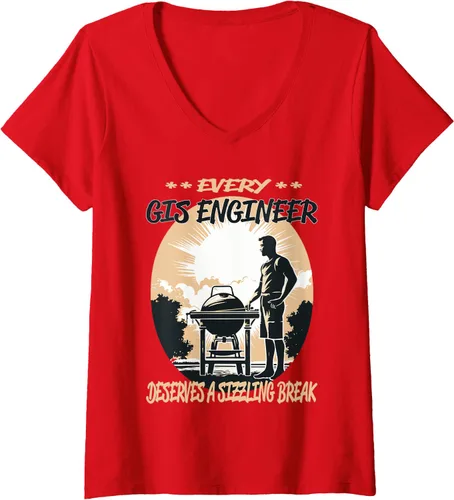Vista 5 de GIS Engineer Funny BBQ Chef or Grill Fun V-Neck T-Shirt
