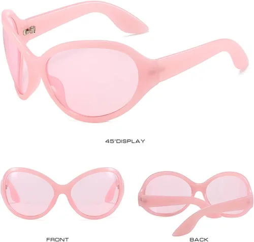 Vista 3 de VIA LEECA Gafas de sol Y2k de gran tamaño para mujeres y hombres, gafas de sol ovaladas envolventes