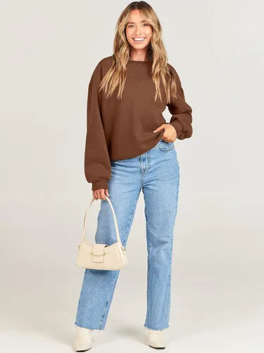 Vista 9 de ANRABESS Sudadera de manga larga para mujer, casual, cuello redondo, ajuste holgado, sudadera con capucha de forro polar para otoño