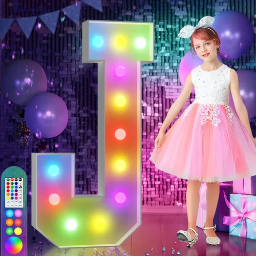Vista 72 de Imprsv Letras coloridas de marquesina de 3 pies y letras grandes iluminadas RGB con control remoto, decoraciones de fiesta de cumpleaños Carta