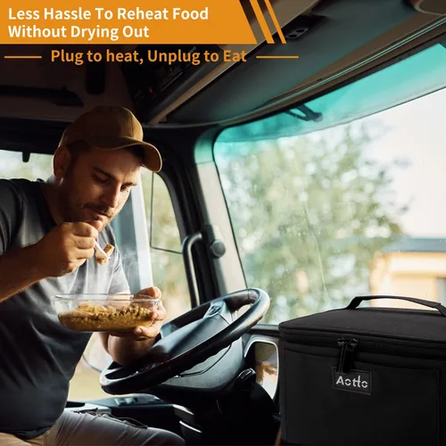 Vista 9 de Aotto Lonchera eléctrica portátil con calentador de alimentos para horno - 12V/24V 2-en-1 calentador de alimentos para coche, lonchera térmica