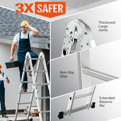 Vista 12 de LUISLADDERS Escalera plegable Extensión de aluminio multiusos 7 en 1 escalón resistente combinación EN 131 estándar (12.5 pies)