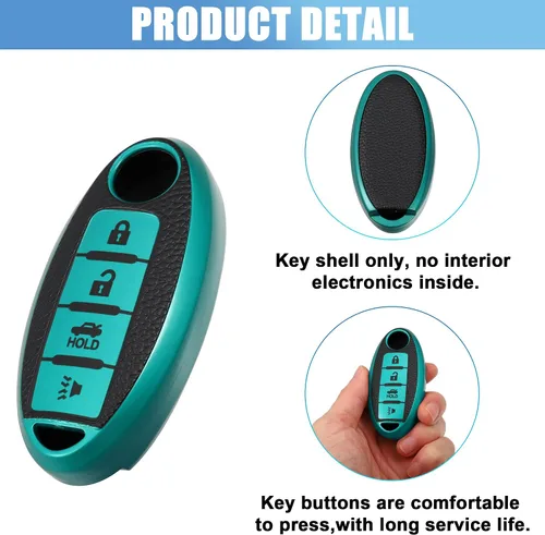 Vista 4 de X AUTOHAUX Funda de silicona para llavero inteligente para Nissan Cabstar 2008-2009, protector sin llave, color verde