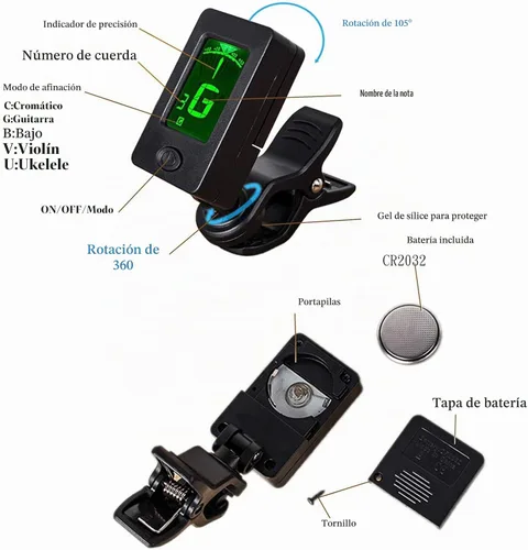 Vista 4 de Cuerdas de guitarra eléctrica, 3 juegos completos, afinador, herramienta de encordado, 5 púas