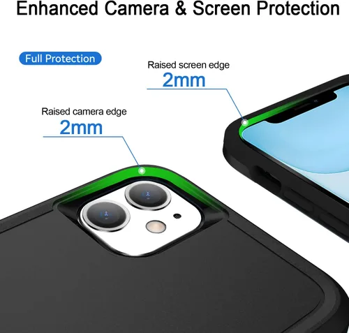 Vista 3 de Funda compatible con iPhone 11, protección resistente, a prueba de golpes, a prueba de caídas, a prueba de polvo, antiarañazos, para 11, color negro