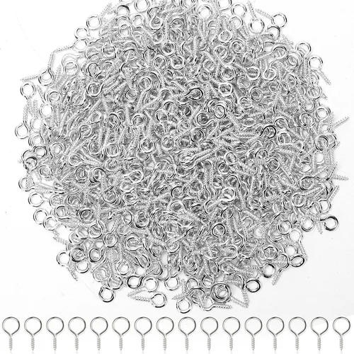 Vista 9 de AUGSUN Tornillos de ojo, 700 piezas de tornillos de ojo plateados de 8 x 4 mm, mini ganchos de ojo para manualidades, proyectos DIY y tapas