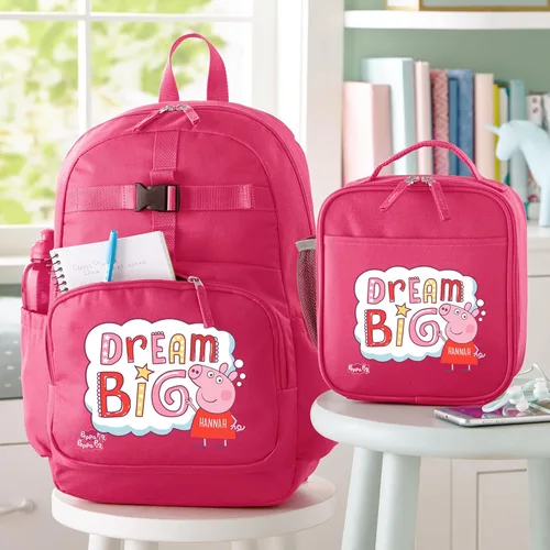 Vista 2 de Let's Make Memories Mochila personalizada con lonchera (opcional) - Colección Peppa Pig, Rosado, Sueño grande