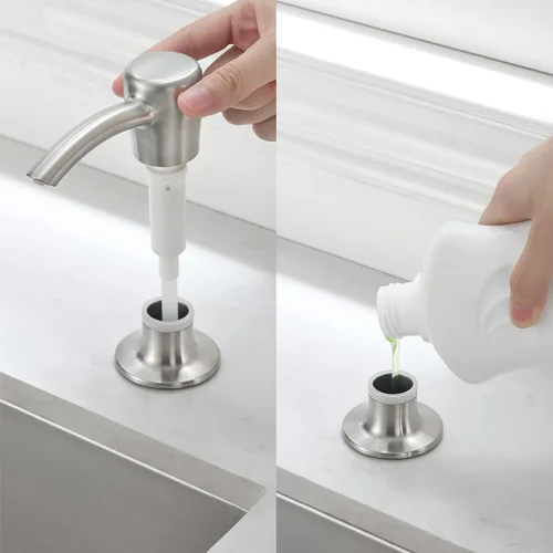 Vista 2 de Dispensador de jabón, dispensador de jabón para fregadero de cocina, dispensador de jabón integrado para fregadero, dispensador de loción, níquel
