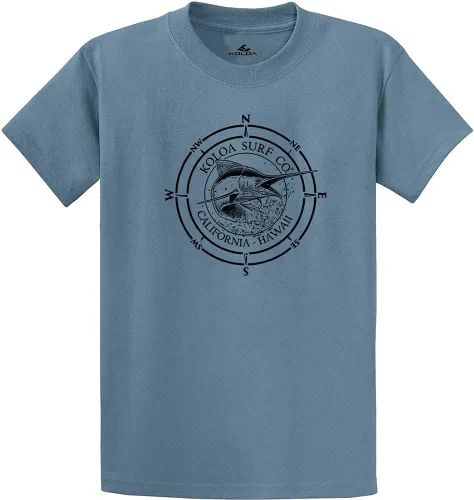 Vista 12 de Koloa Surf - Camisetas de algodón pesado para hombre, tallas grandes y altas Azul acuático/negro buscando diseño de ondas