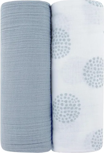 Vista 5 de Ely's & Co. Mantas Envolventes de Muselina Paquete de 2 para Bebé Niño, 100% Algodón Muselina Mantas Envolventes Receptoras Extra Grandes, 47"x47