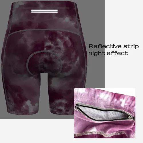 Vista 4 de Lo.gas Pantalones cortos de ciclismo acolchados para mujer, con acolchado de gel 6D, diseño impreso, pantalones cortos de ciclismo con bolsillos