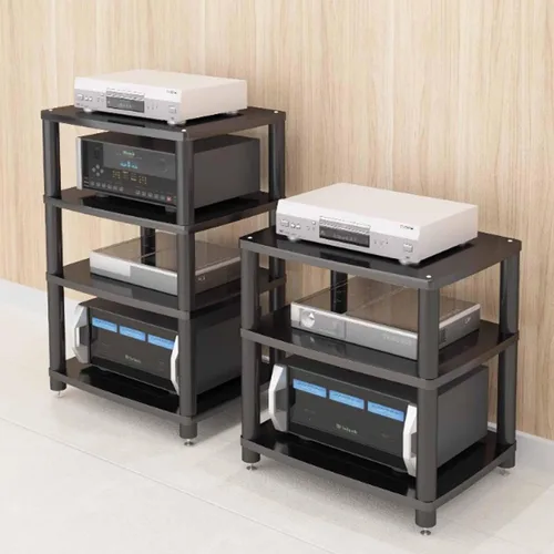 Vista 3 de Soporte para medios de audio y video, soporte de TV para juegos y estante estéreo, torre de audio, soporte para reproductor de grabaciones, pequeño