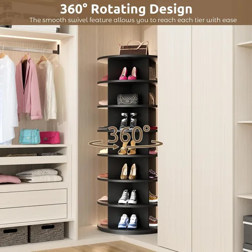 Vista 4 de Rotating Shoe Rack 7 Tier Spinning Shoes Organizer Tower for 28-32 Pairs Lazy Susan 360 Revolving Shoe Storage Cabinet Rotate Shoe Handbag Rack
