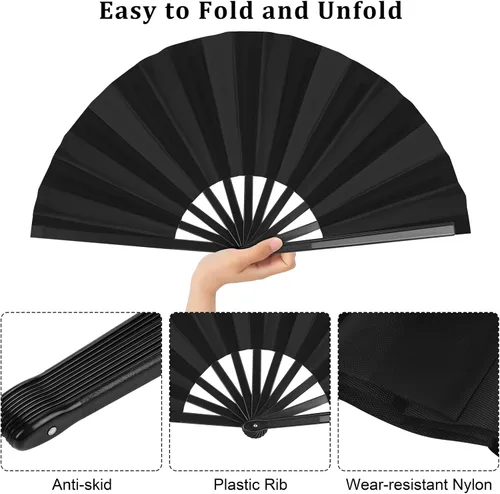 Vista 3 de Aodaer Paquete de 4 abanicos decorativos chinos de Kung Fu Tai Chi para hombres y mujeres, color negro