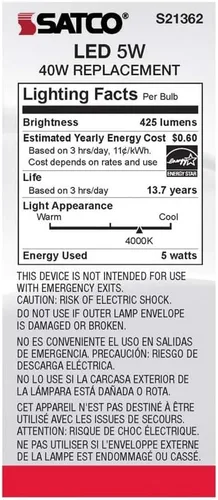 Vista 6 de Satco 6Pk 5w ST19 LED 4000K base media regulable - 40 W equiv