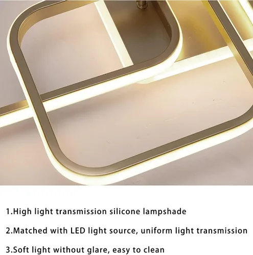 Vista 6 de Lámpara de techo LED moderna, lámpara de techo de montaje empotrado de 50 W, lámpara de techo cuadrada geométrica dorada para sala de estar