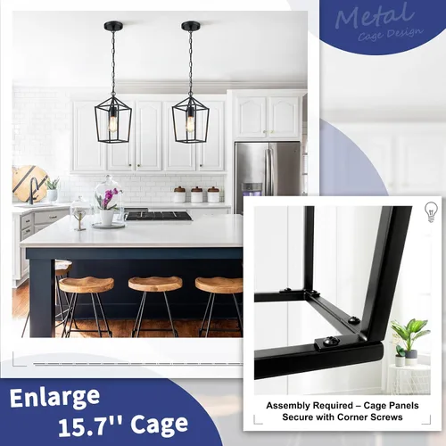 Vista 2 de Sheetea 2-Pack Farmhouse Pendant Lights Kitchen Island, Black Pendant Light Fixtures Hanging Lamp for Dining Room, Modern Kitchen Pendant Lighting