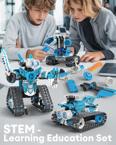 Vista 3 de Opmind Kit de construcción de robot STEM RC 5 en 1, 398 piezas APP y bloques de control remoto DIY robótica de ingeniería, juego de ciencia erector
