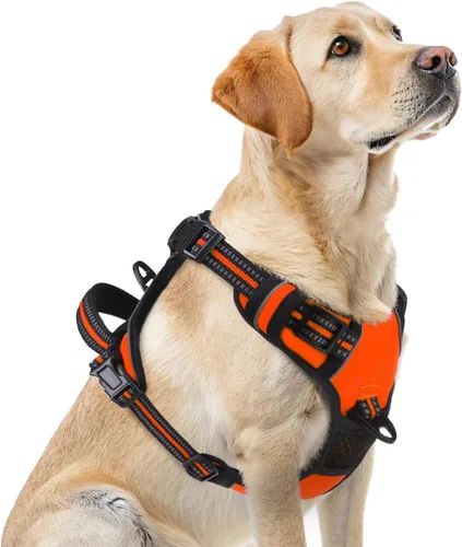 Vista 22 de PUPTECK Arnés táctico sin tirones para perro, tamaño mediano, arnés reflectante ajustable con asa para perro, de fácil control, cómodo y suave