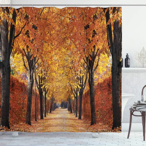 Vista 53 de Ambesonne Cortina de ducha retro, diseño clásico de rayas verticales, imagen, imagen antigua, obra de arte, juego de decoración de baño de tela