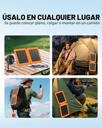 Vista 8 de SOLUPUP Paneles Solares, Cargador Solar Pequeño de 10W con USB-A de 5V y USB-C de Carga Rápida IPX5 Impermeable Plegable Panel Solar Portátil