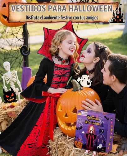 Vista 7 de DISHIO Disfraz de vampiro de Halloween para niñas, conjunto de disfraz real