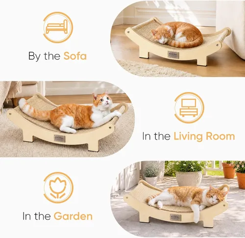 Vista 5 de FUKUMARU Extra Large Sisal Cat Scratcher Bed Indoor Sturdy Wood Scratch Bed 27.4 Inch Large Cat Scratching Bed Scratch Pad, 100% Natural Sisal Cat