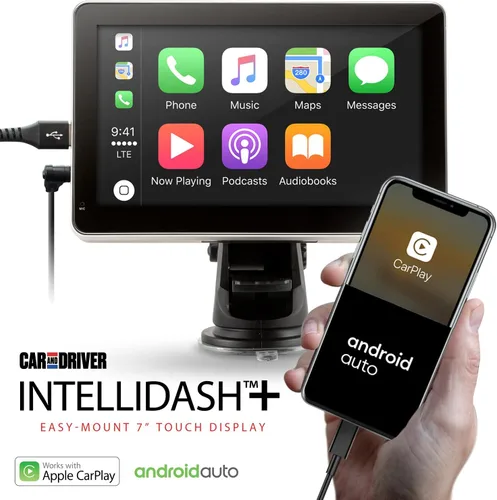 Vista 2 de Car and Driver INTELLIDASH+ pantalla inteligente para tablero de auto con Apple CarPlay y Android Auto, pantalla táctil IPS de 7 pulgadas