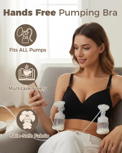 Vista 2 de Brasier de extracción manos libres, brasier de lactancia ajustable para lactancia, brasier cómodo con cuello en V que se adapta a todos
