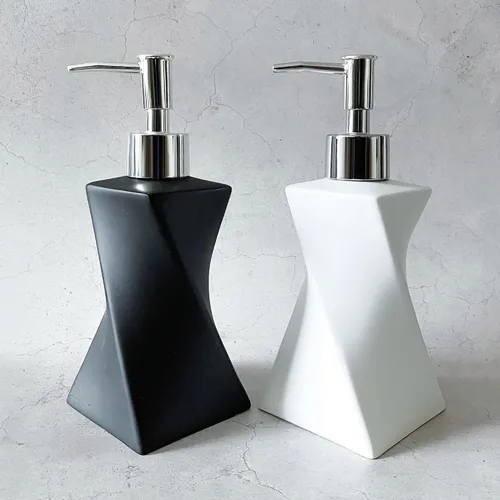 Vista 10 de Dispensador de jabón blanco moderno con bomba plateada para baño y cocina, estilo de arte contemporáneo, acabado mate, a prueba de óxido, 8.5 onzas