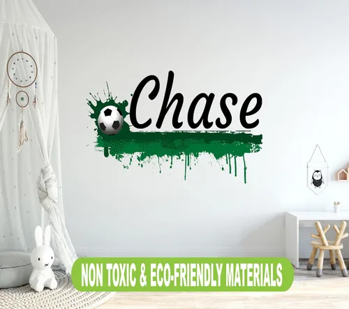 Vista 5 de Calcomanía de pared personalizada con nombre de fútbol, calcomanía de pelota de fútbol con nombre personalizado para habitación de los niños, arte