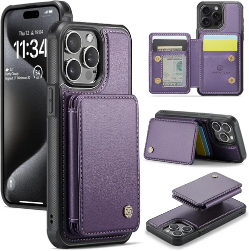 Vista 45 de Dteck Funda para iPhone 16 de 6.1 pulgadas 2024, funda de piel sintética con cierre de botón magnético, ranuras para tarjetas de crédito, función
