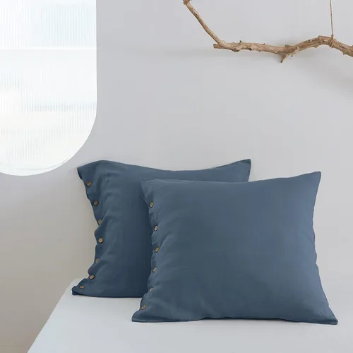 Vista 11 de Simple&Opulence Funda de Cojín Euro de Lino 100% Lavado, 26 x 26 Pulgadas, Funda Decorativa de Almohada para Cama con Botón de Coco, Juego de Fundas