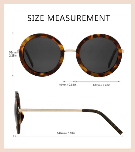 Vista 20 de JOOX Gafas de sol redondas polarizadas retro para mujer, gafas de sol vintage de gran tamaño con lente de protección UV 100%
