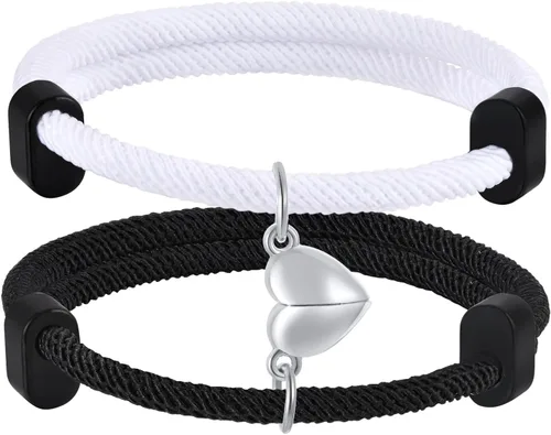 Vista 18 de TempBeau Pulsera para Pareja - Pulsera de Identificación Personalizada con Grabado Personalizado, Pulsera de Cuerda Trenzada para Él y Ella