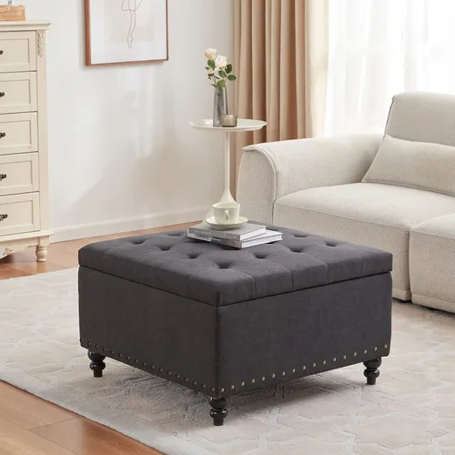 Vista 7 de HUIMO Otomana cuadrada con almacenamiento, mesa de café otomana grande para sala de estar (Gris oscuro)