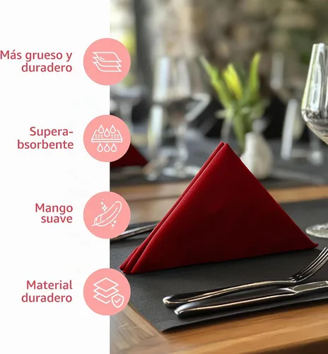 Vista 5 de Prestee Servilletas rojas para mesa, desechables, toallas de mano de papel suaves y absorbentes para cenas y todo tipo de eventos, servilletas