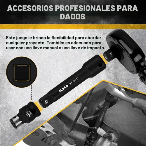 Vista 5 de Juego de extensión de enchufe de impacto de 18 piezas: barra de extensión de enchufe de accionamiento de 1/4", 3/8" y 1/2", juego de adaptadores