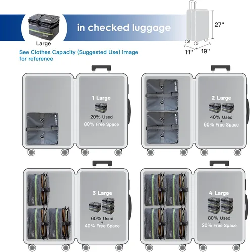 Vista 5 de Grand Fusion Stow-N-Go Organizador de equipaje de viaje Estantes de viaje colgantes portátiles, organizador de armario de mano, cubos de embalaje