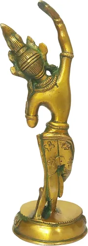 Vista 4 de Purpledip Latón Ídolo Reina Maya de Sakya, Madre de Gautam Buda: Estatua Vintage Acabado Oro (12155)