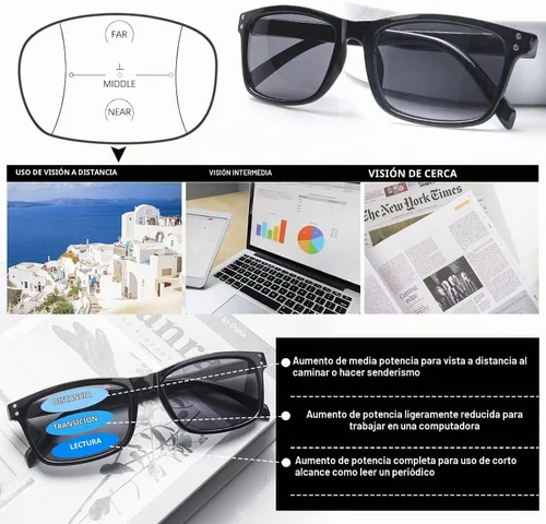 Vista 4 de Paquete de 3 lentes de sol progresivos de lectura multienfoque para mujeres y hombres, protección UV, multifocales, lentes de lectura solar
