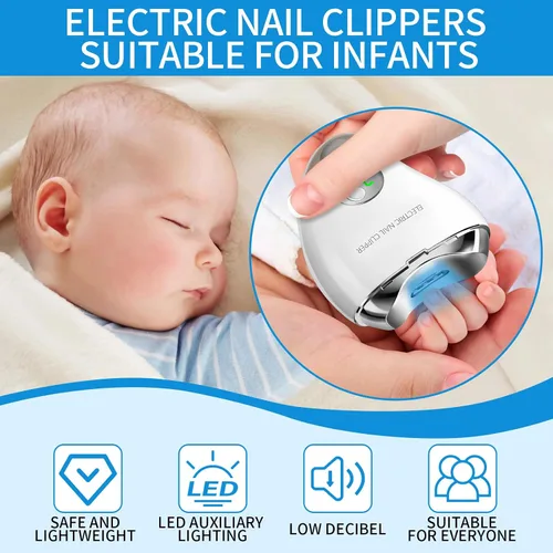 Vista 2 de Cortaúñas eléctrico con 3 niveles de velocidad, cortaúñas automático con almacenamiento de clips de uñas y pantalla digital LCD, recargable por USB