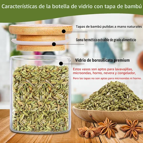 Vista 3 de SLifeJars - Frascos de especias con etiqueta, 4 oz 24 piezas Recipientes de especias Frascos de vidrio con tapas de bambú, Botellas de recipientes