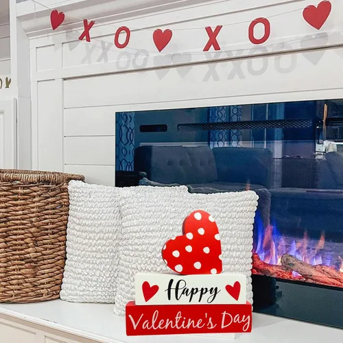 Vista 5 de Letrero de madera para el día de San Valentín, decoración de mesa de corazón para bandejas escalonadas, estante de café, barra de madera, decoración