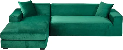 Vista 23 de Fundas de terciopelo para sofá modular, 2 fundas elásticas para sofá en forma de L, antideslizantes, suaves protectores de muebles para sofá Beige