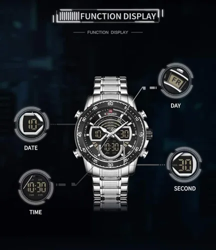 Vista 6 de NAVIFORCE Reloj para hombre cronógrafo impermeable deportivo analógico digital cuarzo relojes de negocios moda de acero inoxidable Militar