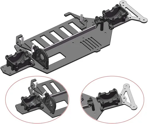 Vista 7 de Caja de cubierta inferior de carbono para Tamiya TT-02 TT-02RS TT-02FT Actualizaciones de chasis